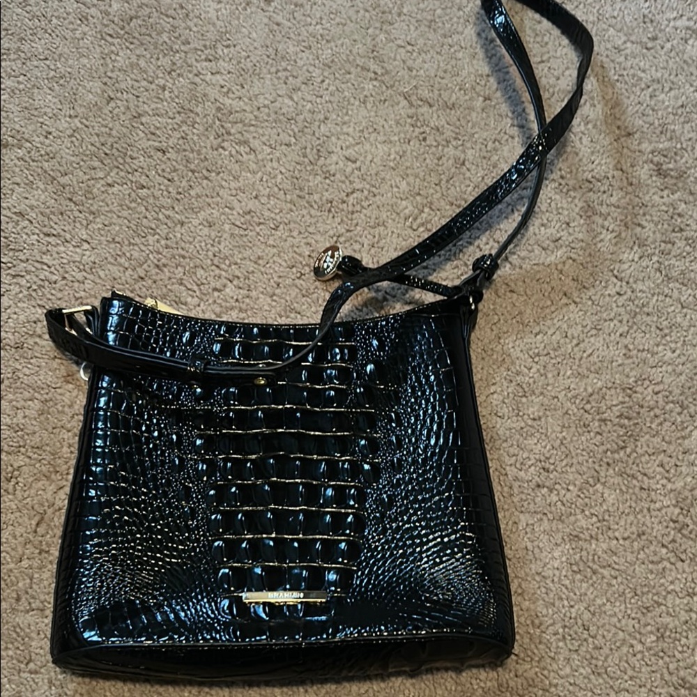 Brahmin Black Crocodile Embossed Shoulder Bag